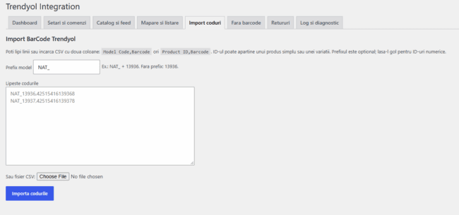 Integrare Trendyol – Woocommerce 5 Trendyol Integration – Import Barcodes